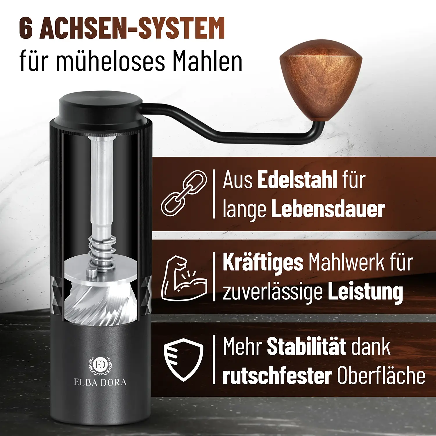 Detailansicht der Kaffeemühle für die Produktdetailseite